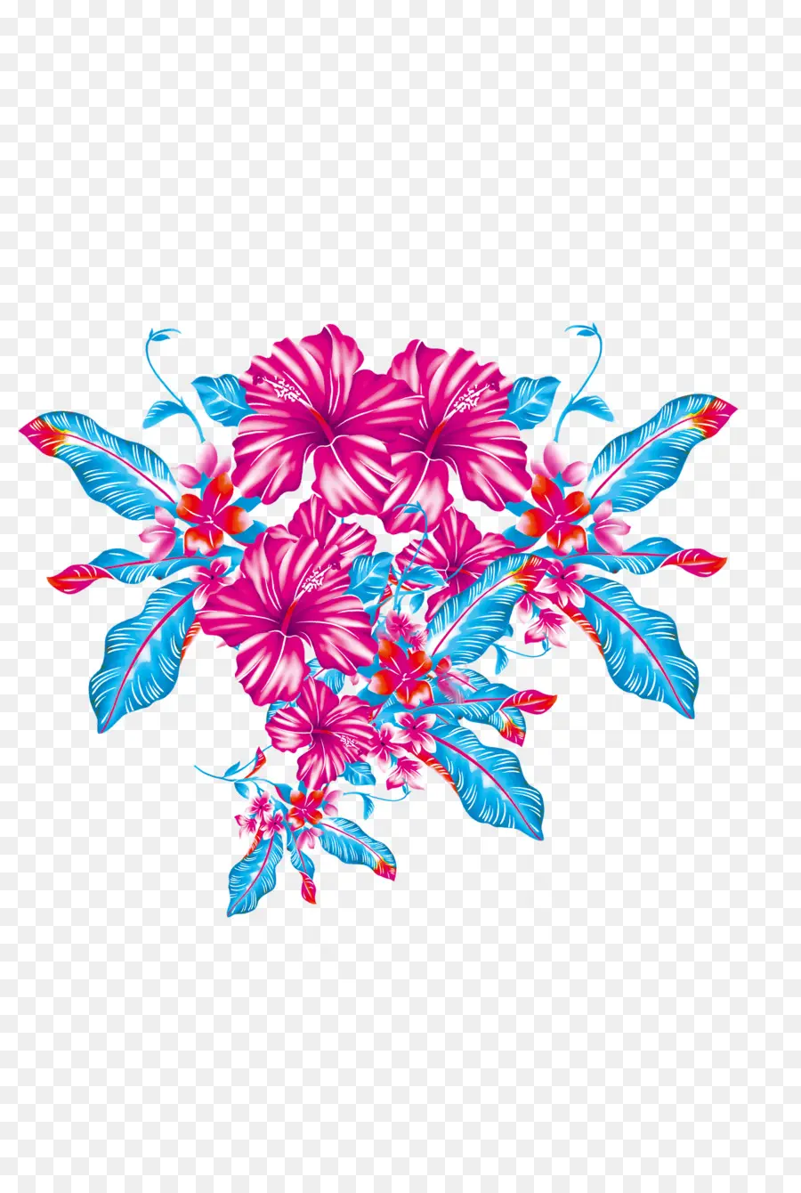 Hibiskus çiçekleri，Mavi Yapraklar PNG