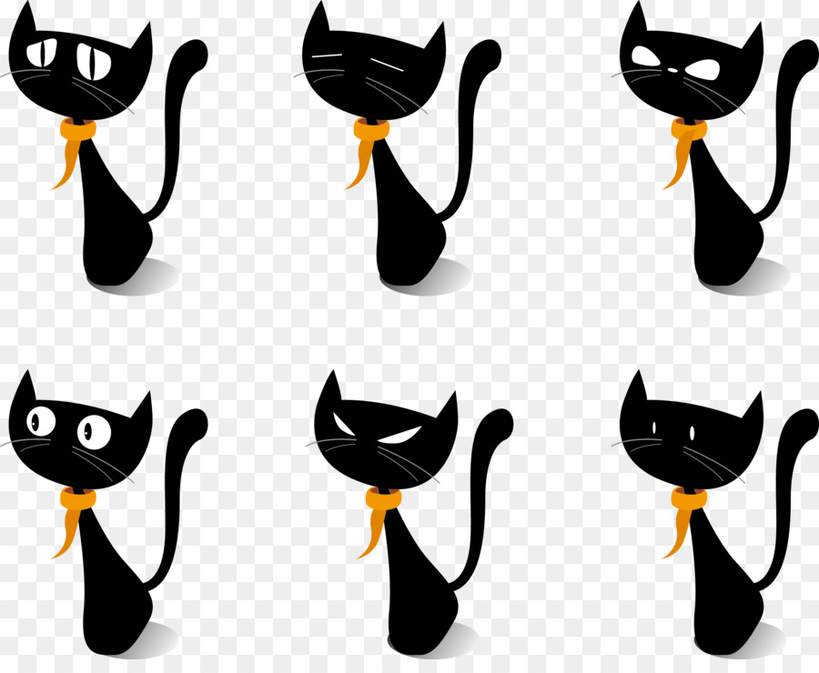 Siyah kedi küçük resim Çizimi Sevimli kedi çeşitli ifadeler şeffaf