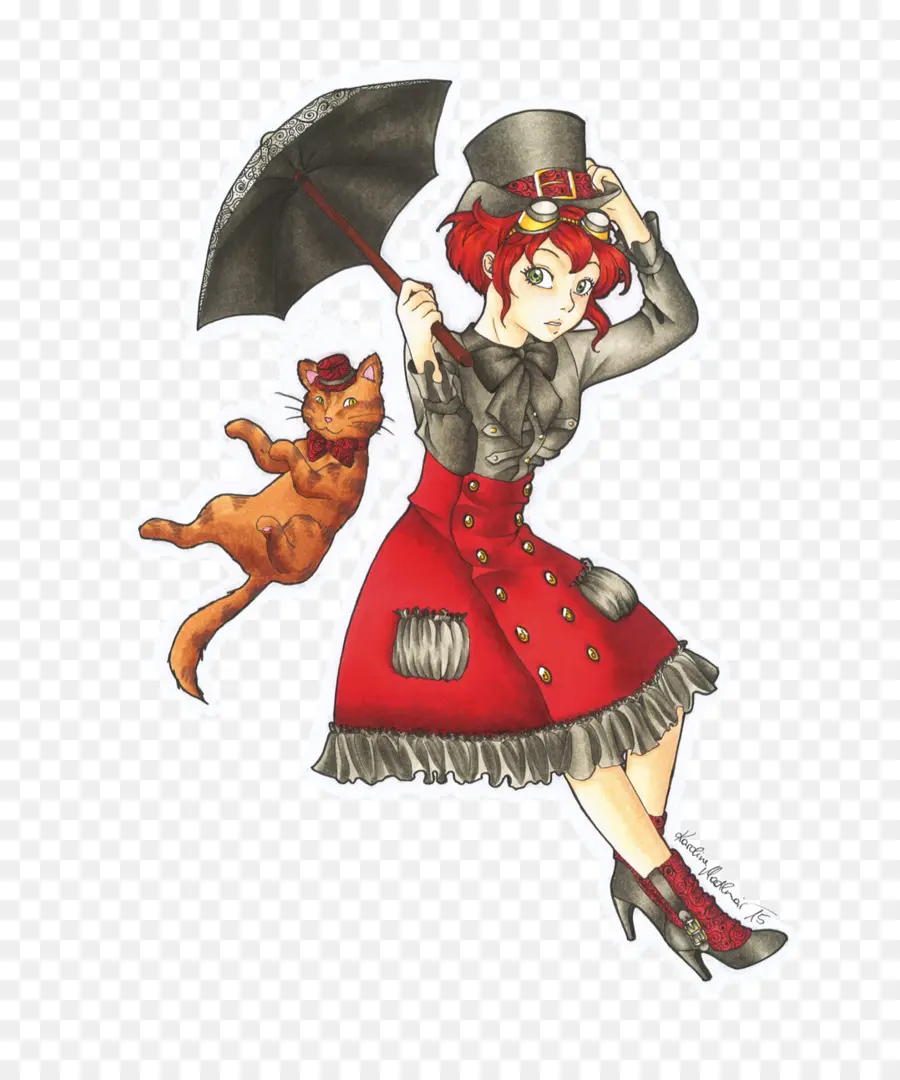 Steampunk Kız，Kedi PNG