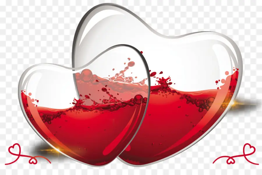Kırmızı şarap，Cam Kalpler PNG