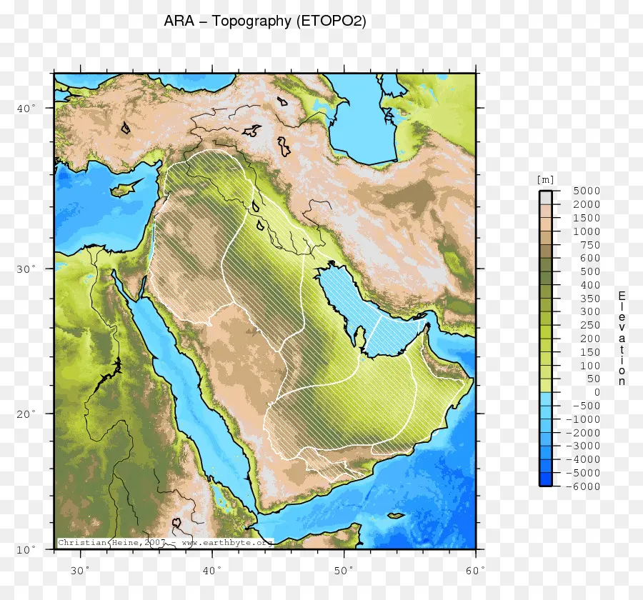 Orta Doğu Topografya Haritası，Yükseklik PNG