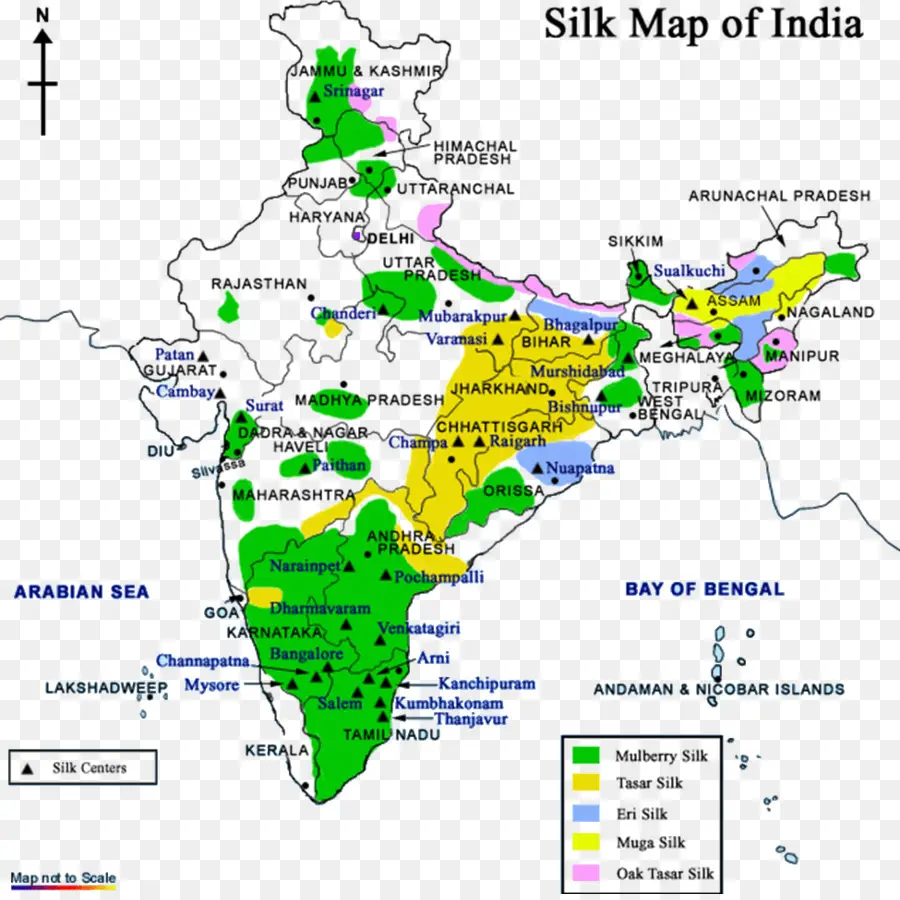 Hindistan Ipek Haritası，Ipek üretimi PNG