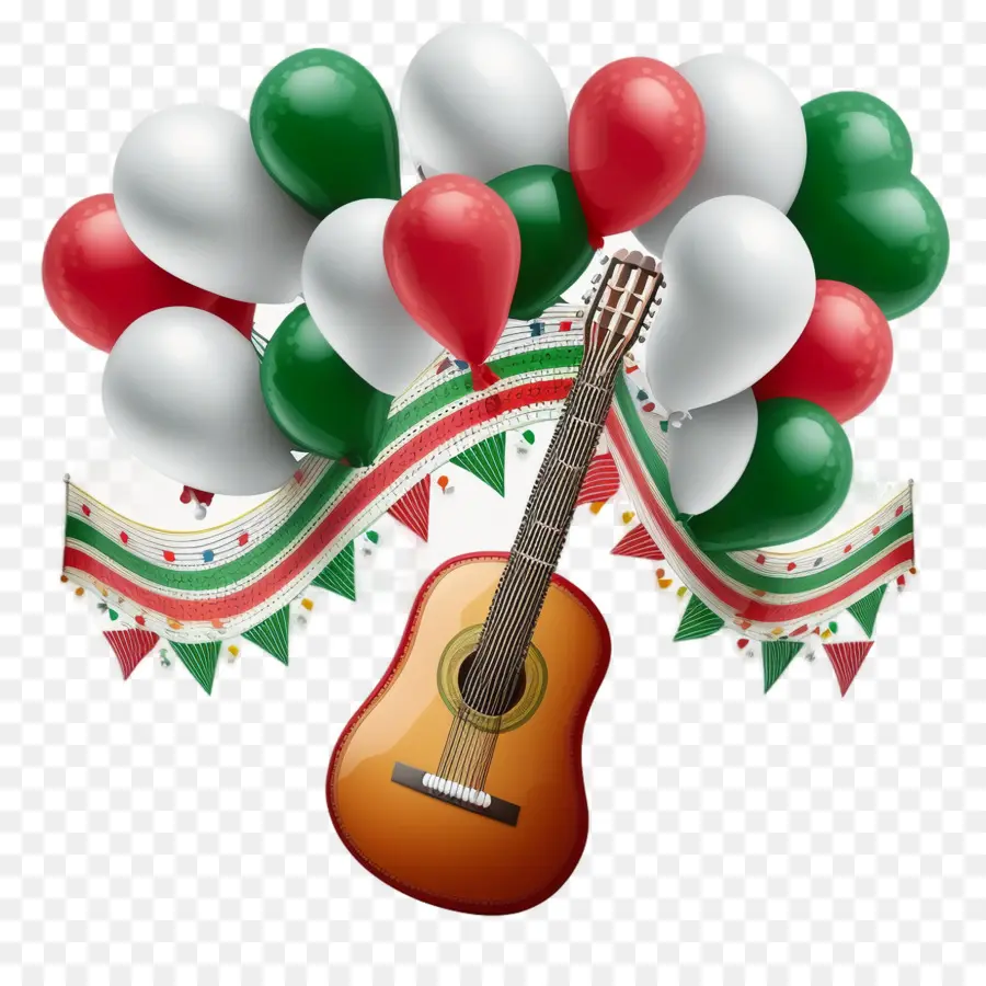 Cinco De Mayo，Gitar Ve Balonlar PNG