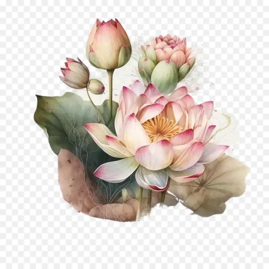 Suluboya Lotus，Lotus çiçeği PNG