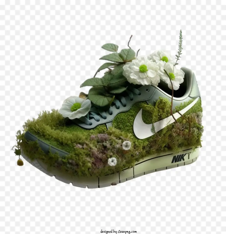 Yeşil Yapraklardan Ve Yosundan Yapılmış Spor Ayakkabılar，Soyut Spor Ayakkabılar PNG