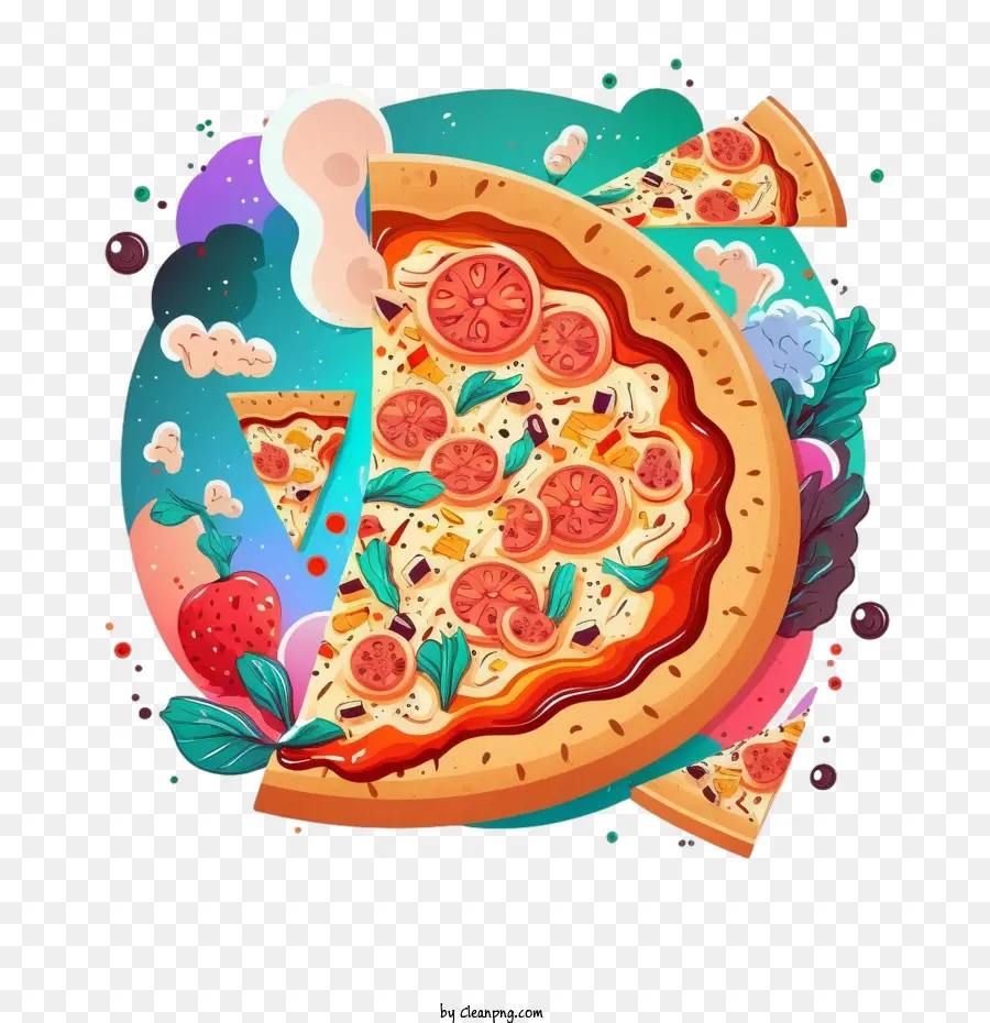 90'ların Pizzasının Renkleri，Karikatür Pizza PNG