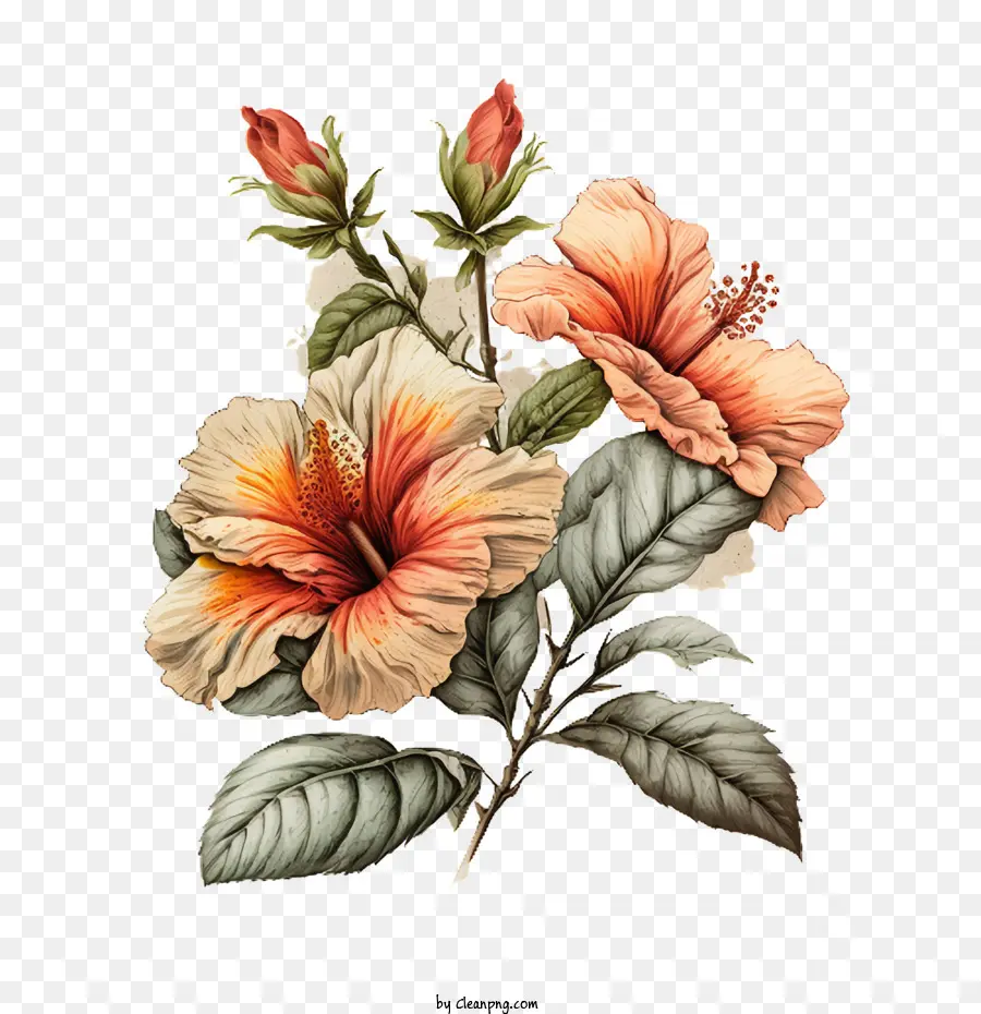 Elle çizilmiş Hibiscus，Hibiscus çiçek PNG