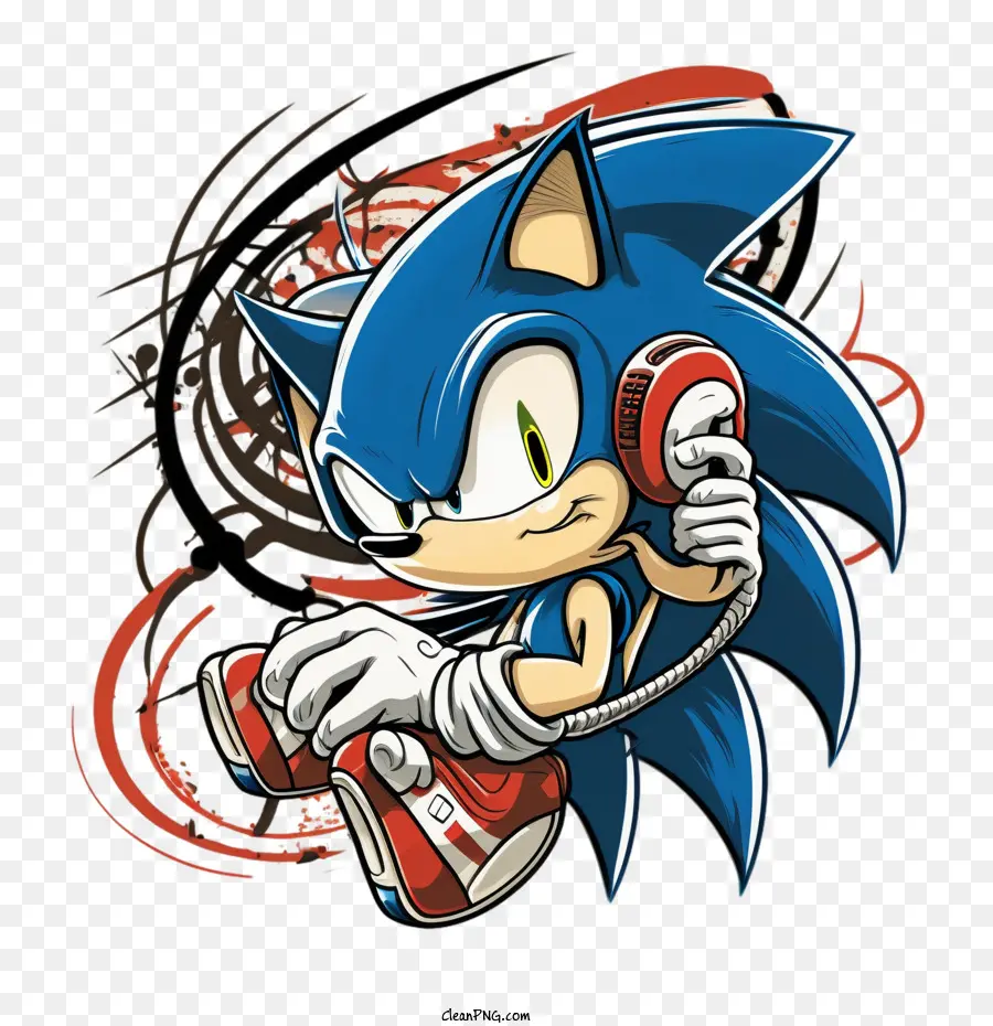 Elle Çizilmiş Sonic，Sonic Kulaklıklarla PNG