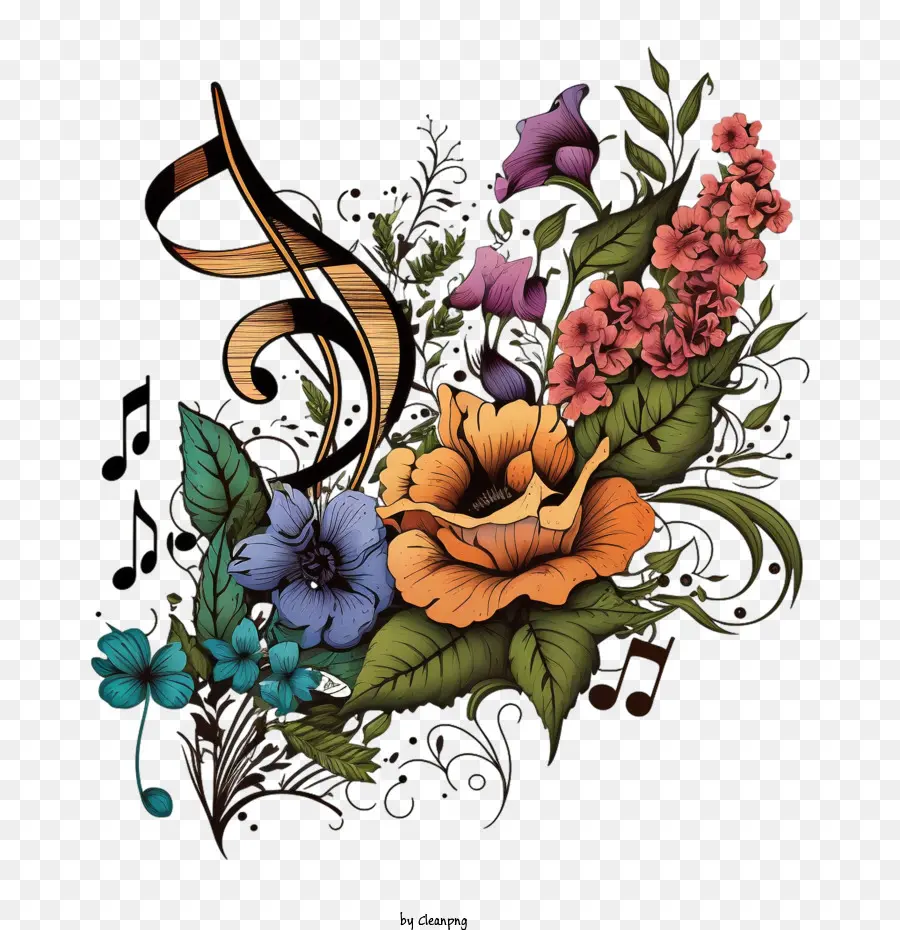 Çiçeklerle Müzik Notu，Müzik Not PNG