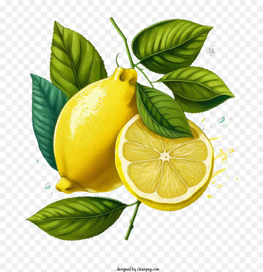 90'ların Limonunun Renkleri，Yapraklı Limon PNG