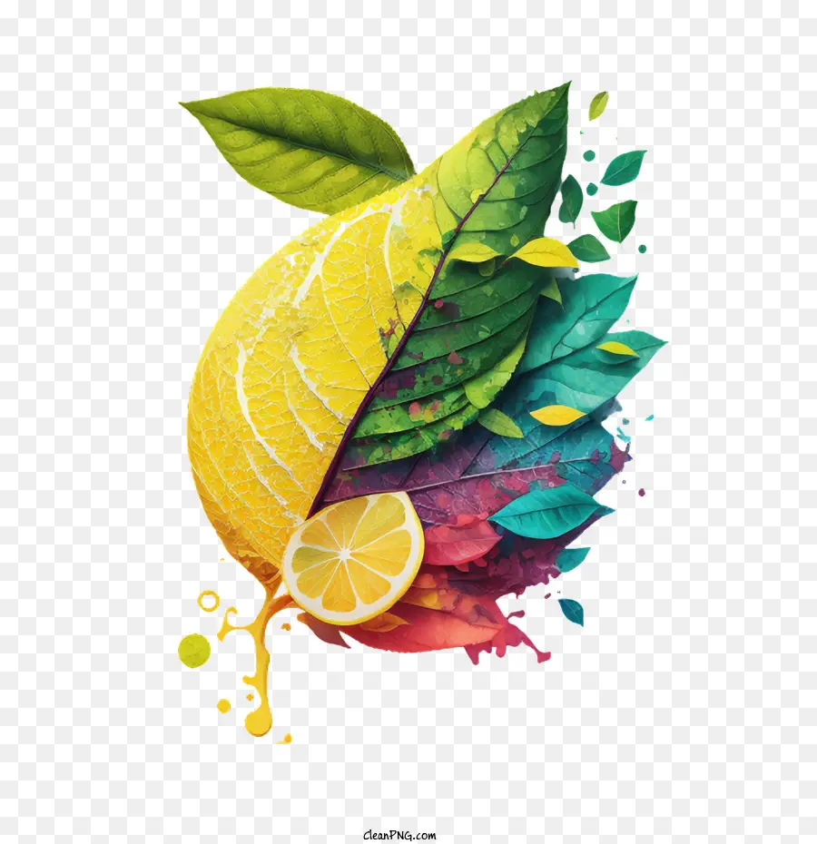 90'ların Limonunun Renkleri，Yapraklı Limon PNG