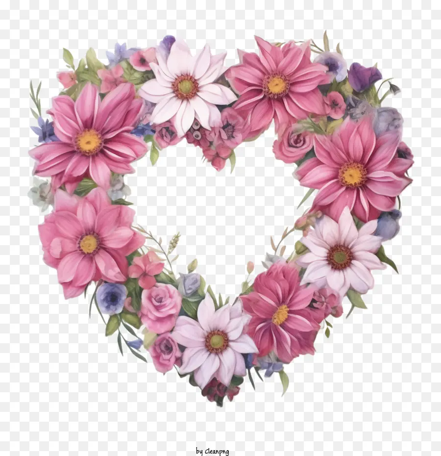 Suluboya Dahlia Çiçeği，Dahlia Kalp çelenk PNG