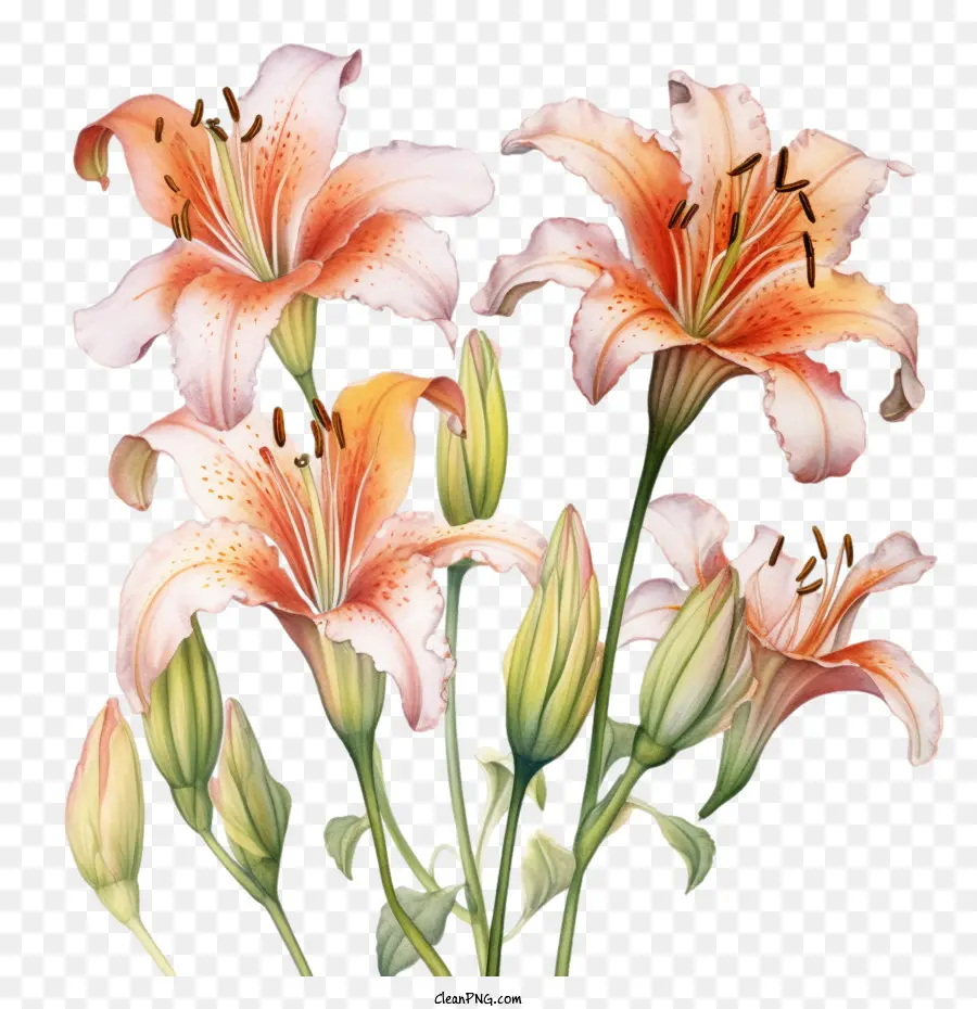 Suluboya Zambak çiçekleri，Lily Buds PNG