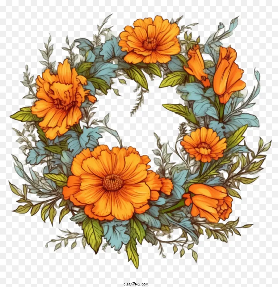 Marigold çiçek，çiçek çelenk PNG