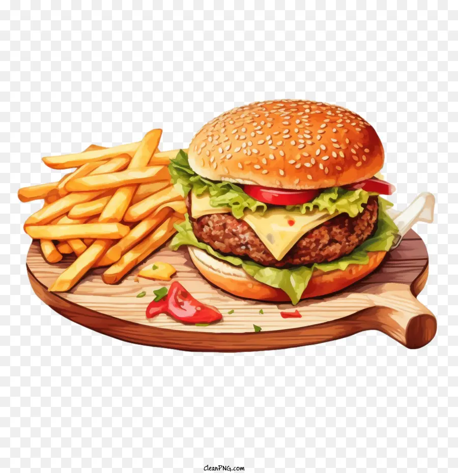 Hamburger，Patates Kızartması PNG