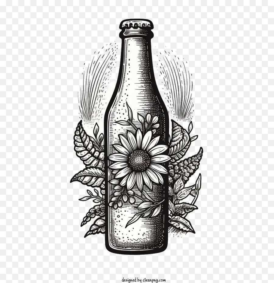 Bira şişesi，çiçek PNG