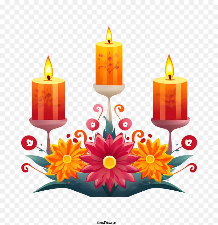 Dia De Los Muertos，Mumlar Ve Çiçekler PNG