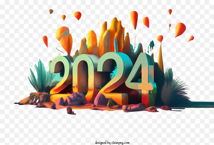 2024 Yeni Yıl，2024 Manzara Ile PNG