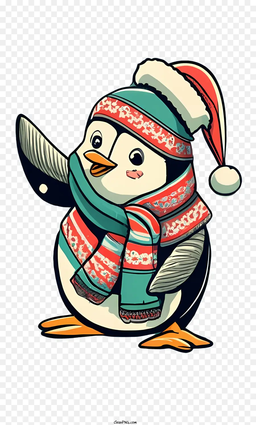 Sevimli Penguen，Noel Baba şapkalı Penguen PNG