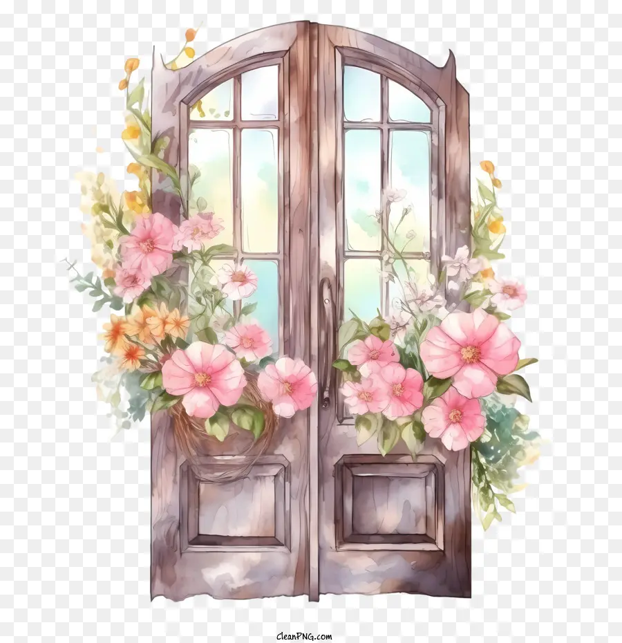 Ahşap Kapı，çiçek PNG