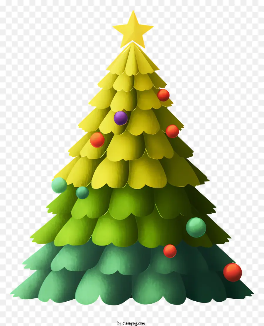 3d Noel Ağacı，Yeşil Ve Sarı şekiller PNG
