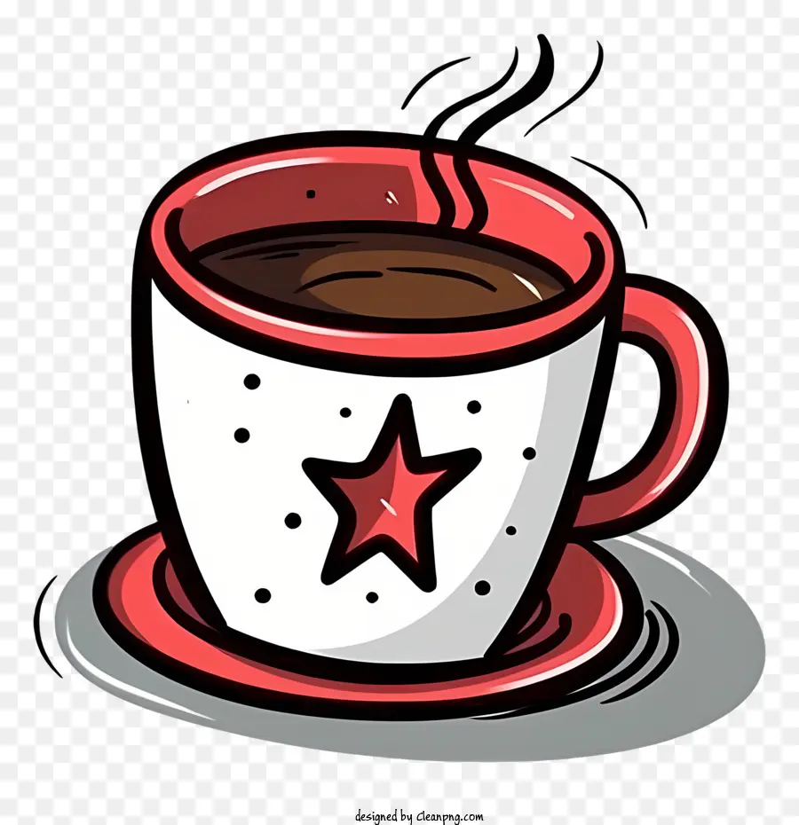 Kırmızı Ve Beyaz Bir Fincan Kahve，Karikatür Kahve Fincanı PNG