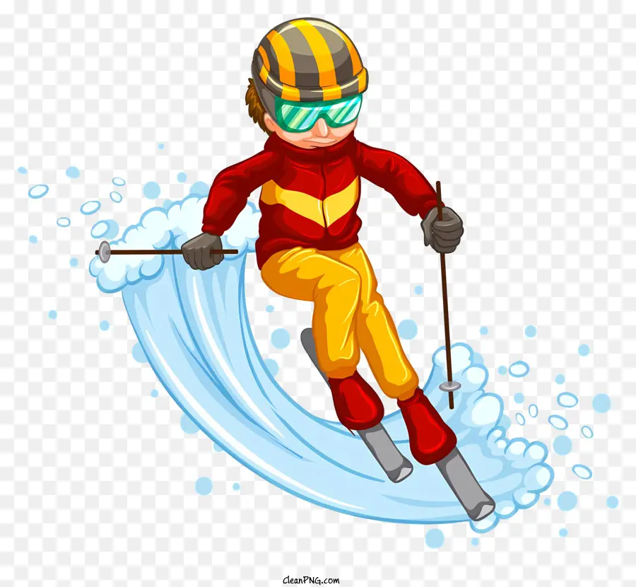 çizgi Film Karakteri，Sarı Ve Kırmızı Kayak Elbisesi PNG
