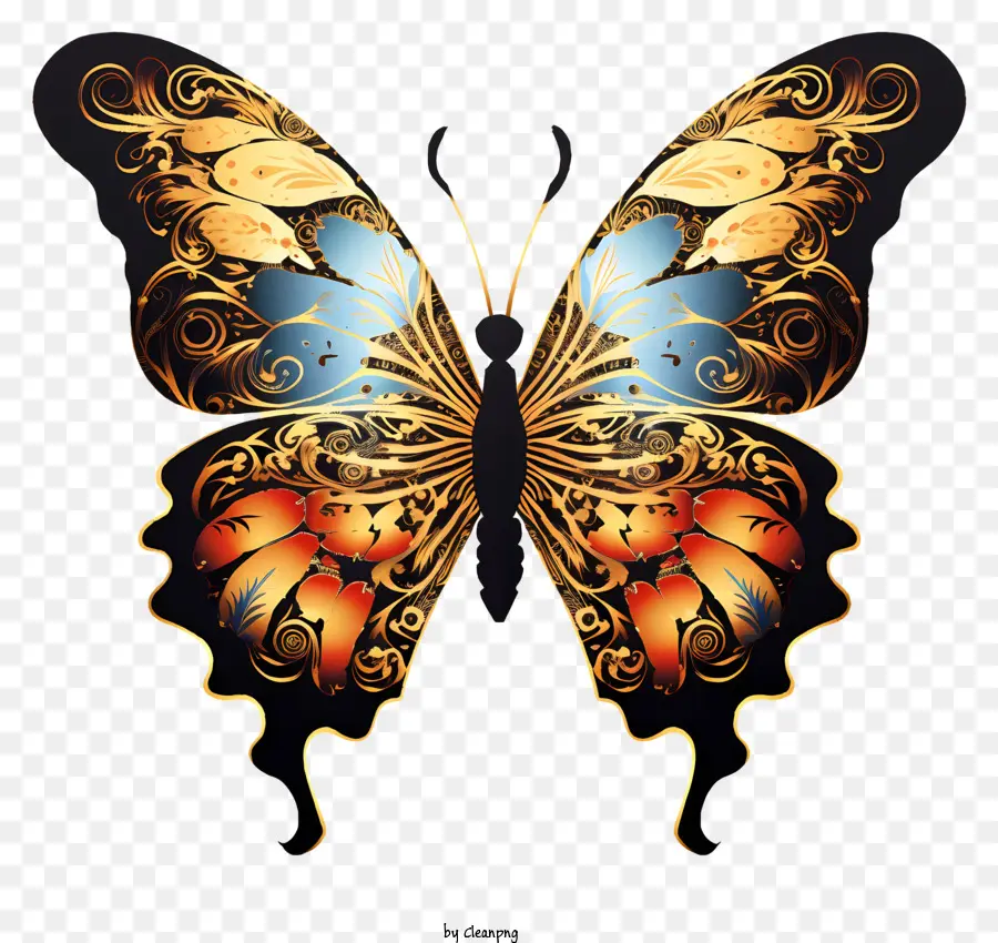 Altın Kelebek，çiçek Desenleri PNG