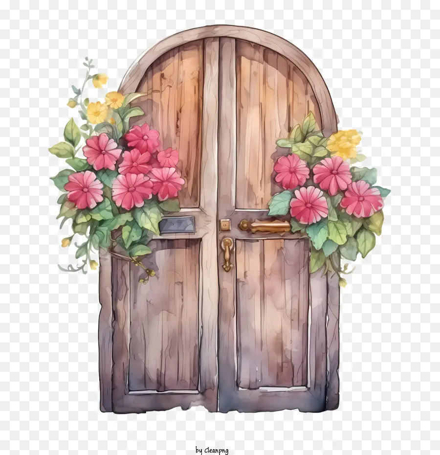 Ahşap Kapı，çiçek PNG