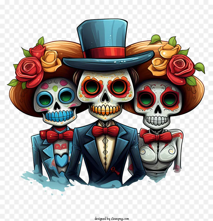 Dia De Los Muertos，Şapkalı İskeletler PNG