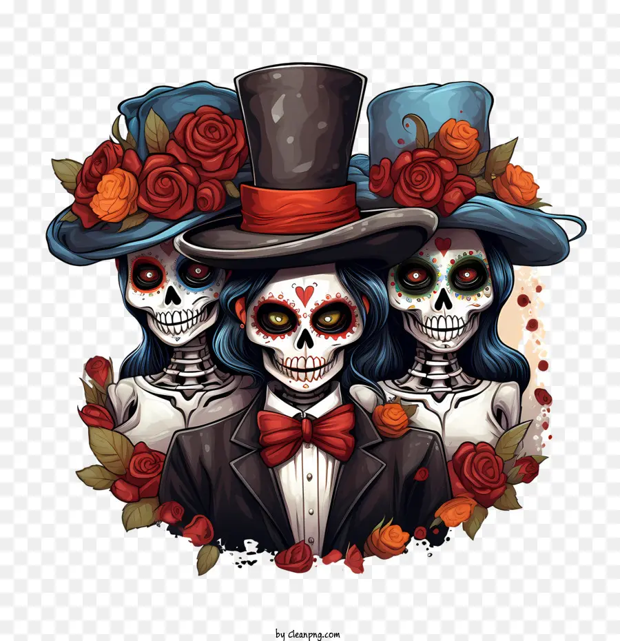 Dia De Los Muertos，Renkli Kafatasları PNG