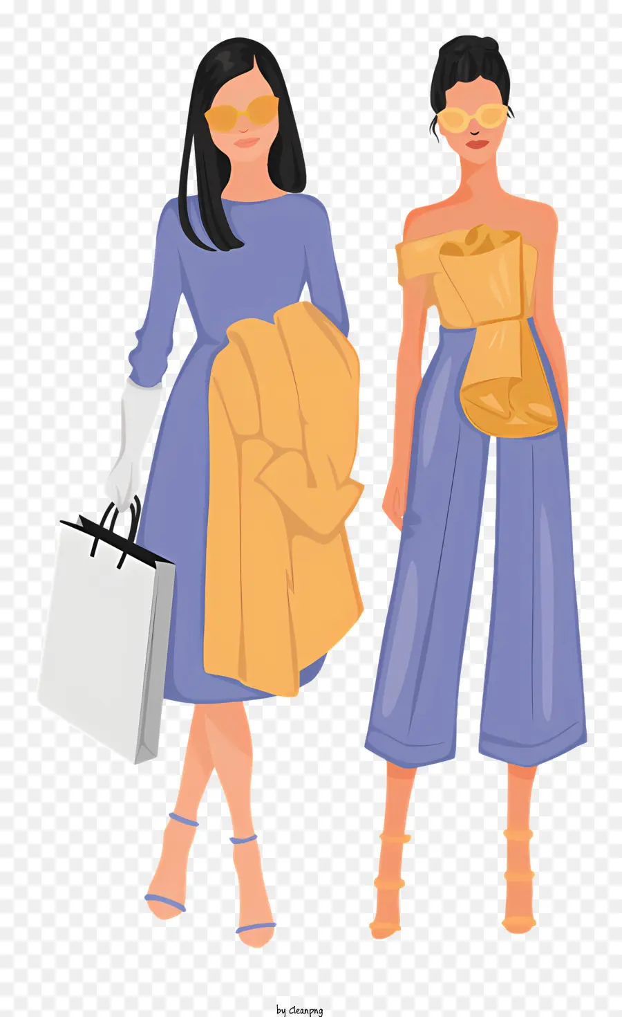 Kadınlar Alışveriş，Mavi Ve Sarı Giysiler PNG