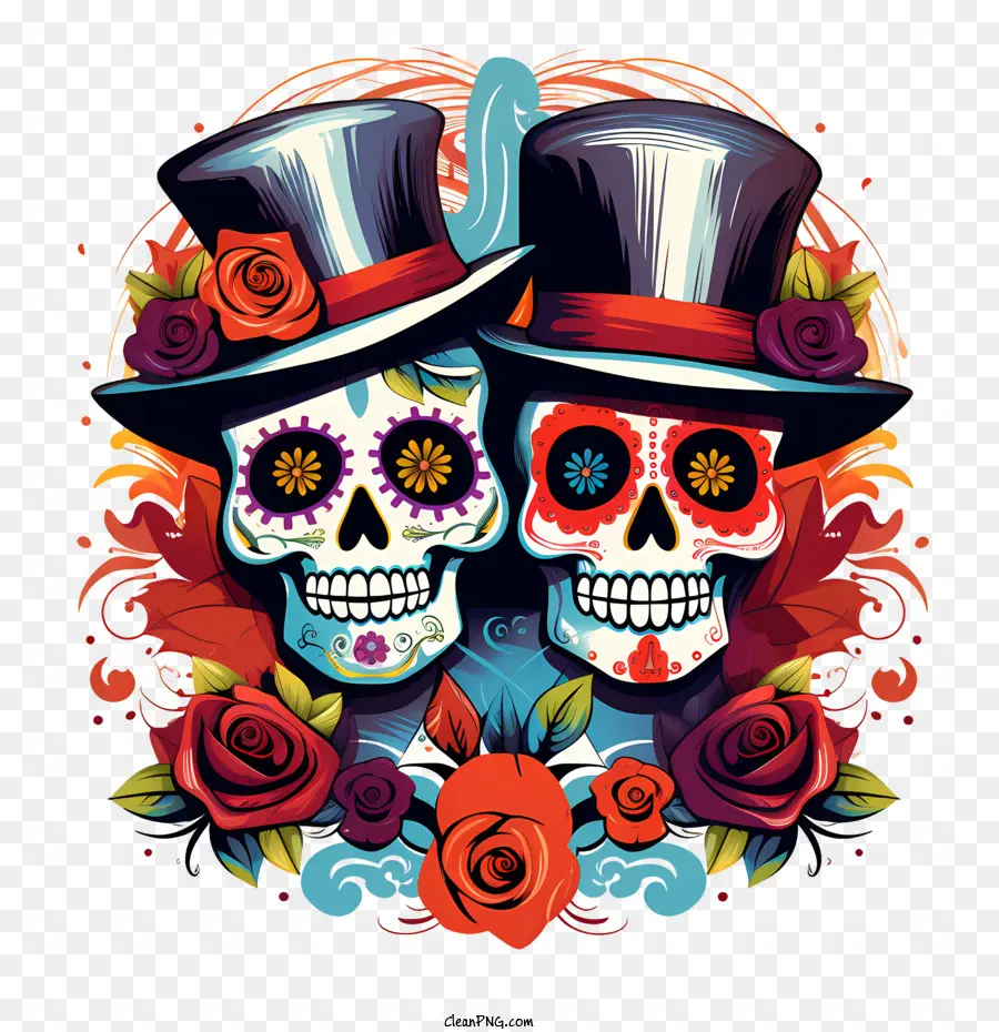 Dia De Los Muertos，Renkli Kafatasları PNG