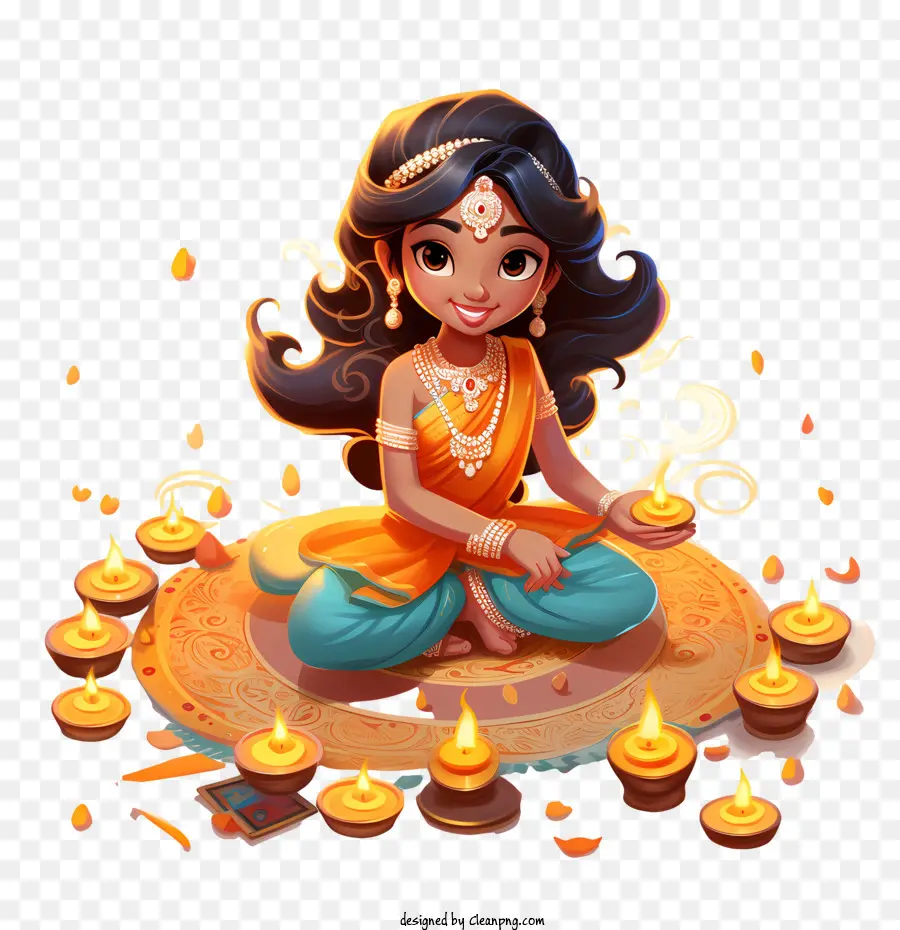 Diwali Rangoli Ve Diyas，Lambalı Kız PNG