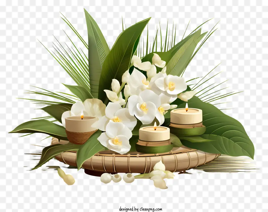 Hasır Sepet，Beyaz Orkide PNG