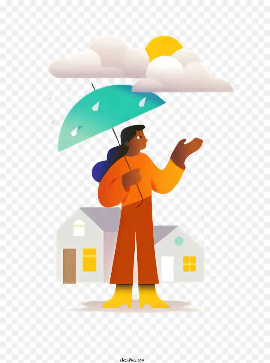 Şemsiye Altında Kadın，Yağmurlu Bir Günde PNG