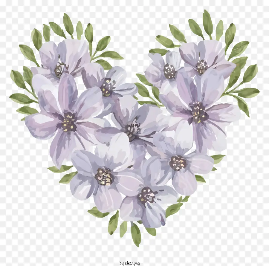 Kalp şeklinde，Mor çiçekler PNG