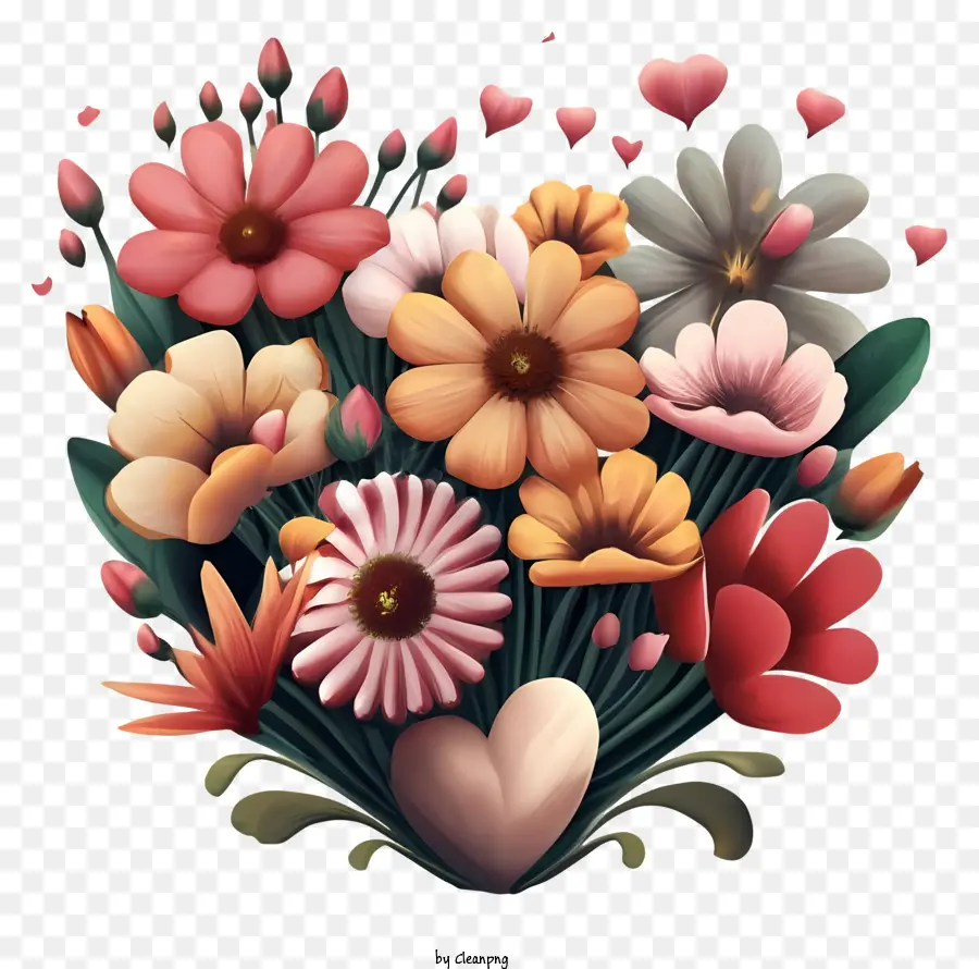 Vazo Buketi，Kalp Çiçekler PNG