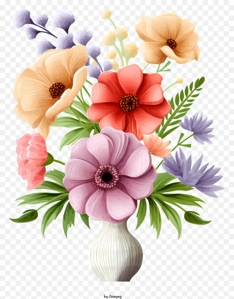 Renkli çiçekler，Vazo PNG