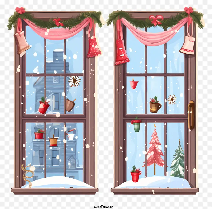 Noel Penceresi Süslemeleri，Tatil Penceresi Görünümü PNG