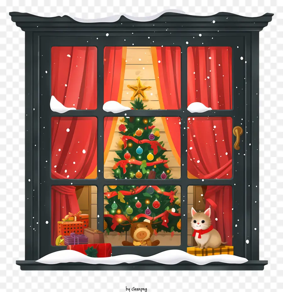 Noel Penceresi Süslemeleri，Karlı Pencere Sahnesi PNG