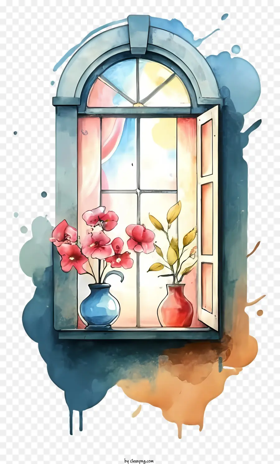 Pencere çiçekleri，Pencerede Vazolar PNG
