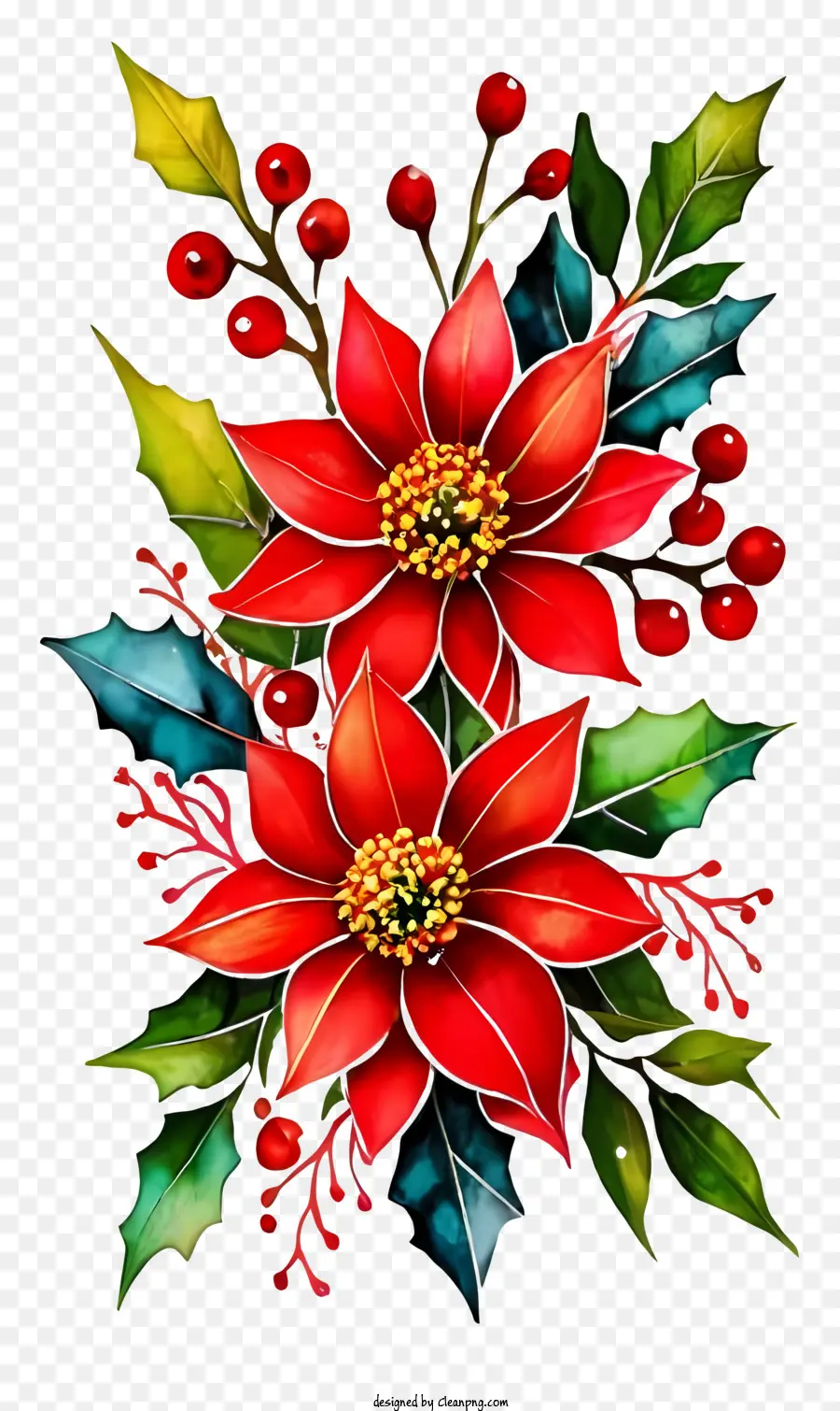 Suluboya Resim，Kırmızı Poinsettia PNG