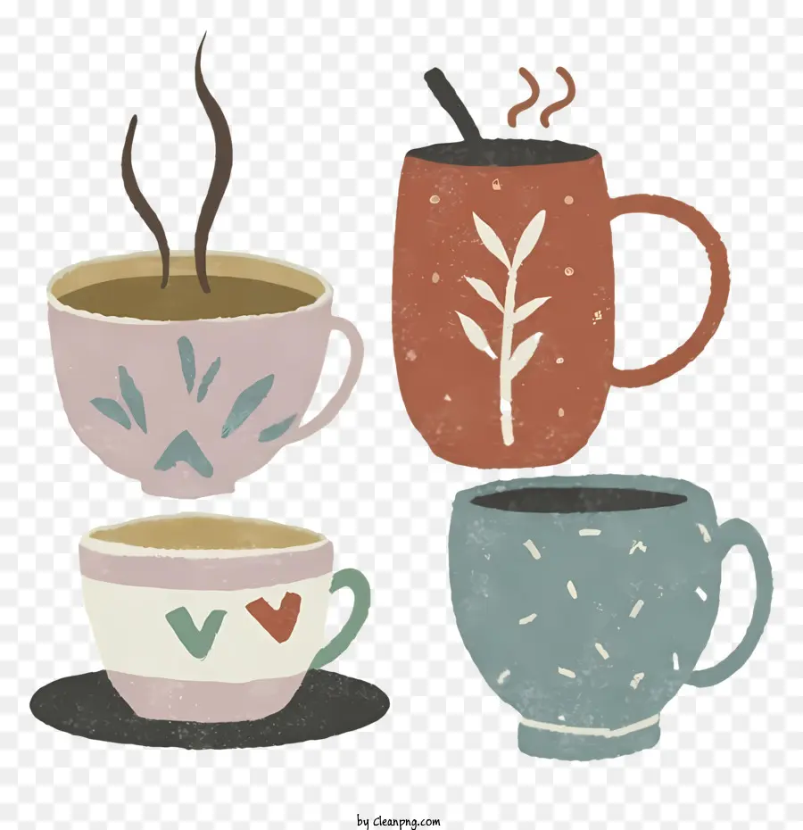 Kahve Fincanları，Renkli Desenler PNG