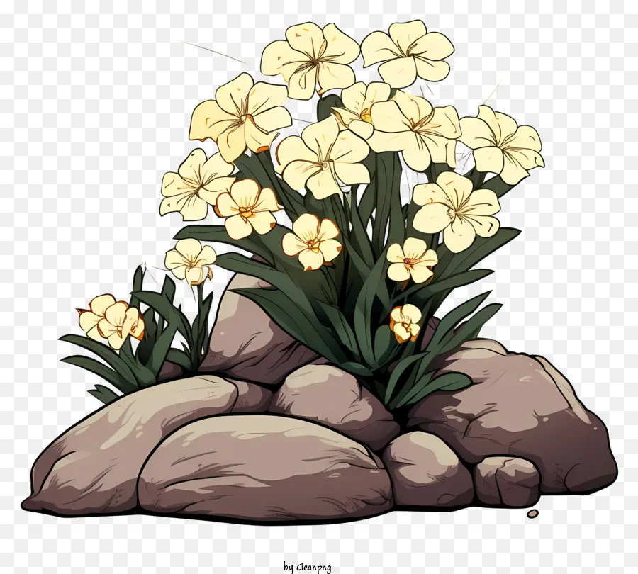 çiçek，Kayalık Peyzaj PNG