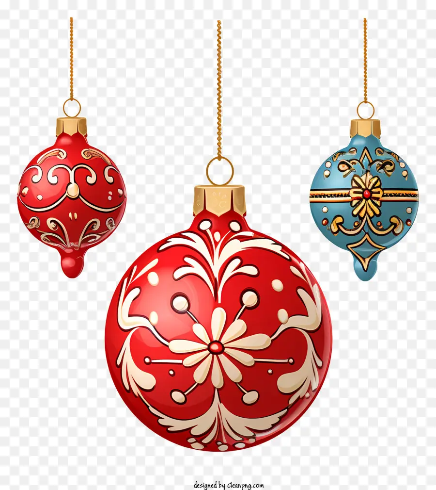 Noel Süsleri，Kırmızı Ve Mavi Dekorasyon PNG