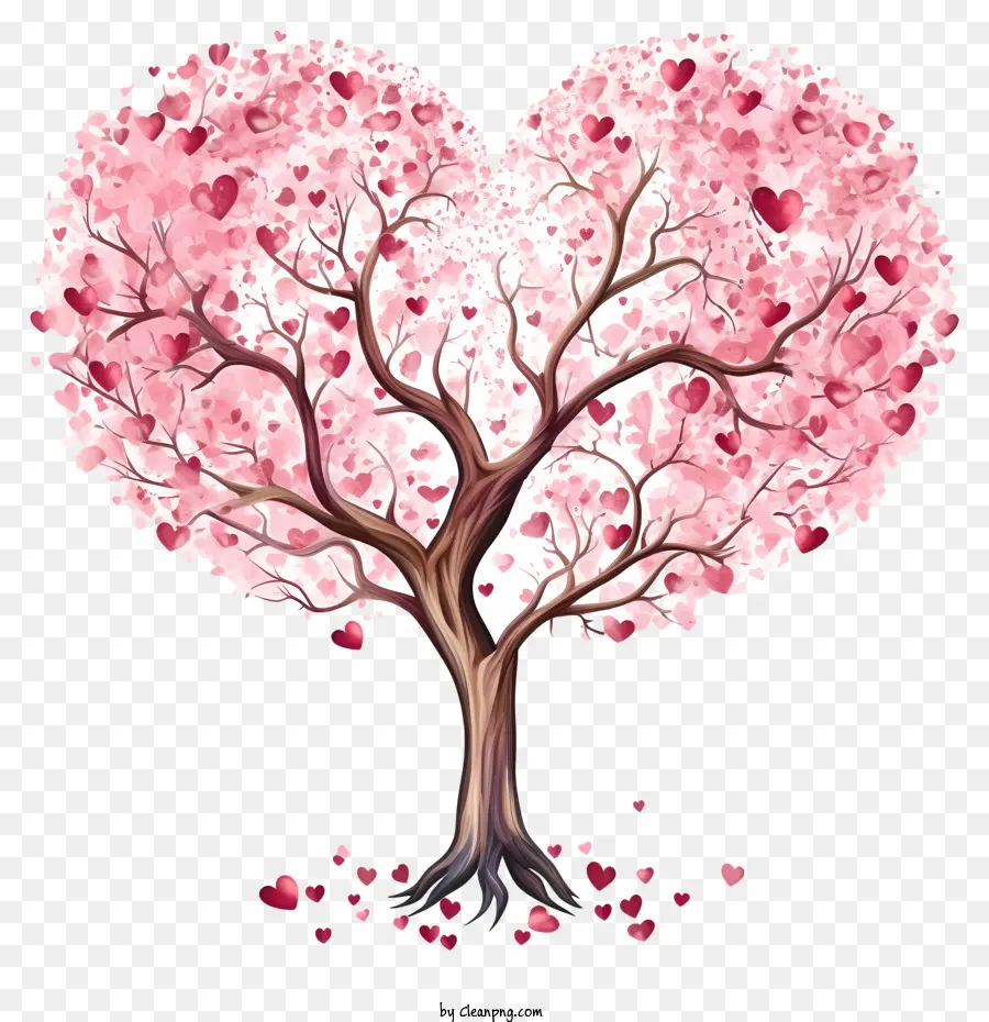 Kalp Ağaç şekilli，Pembe çiçekler PNG