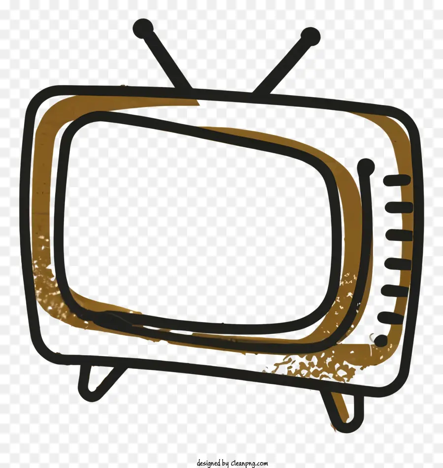 Vintage Televizyon Seti，Siyah Ve Altın Boya Işi PNG
