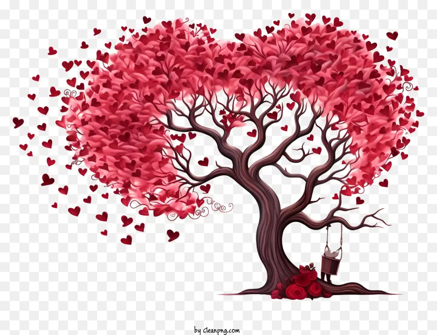 Kalp Ağaç şekilli，Kırmızı Yapraklar PNG