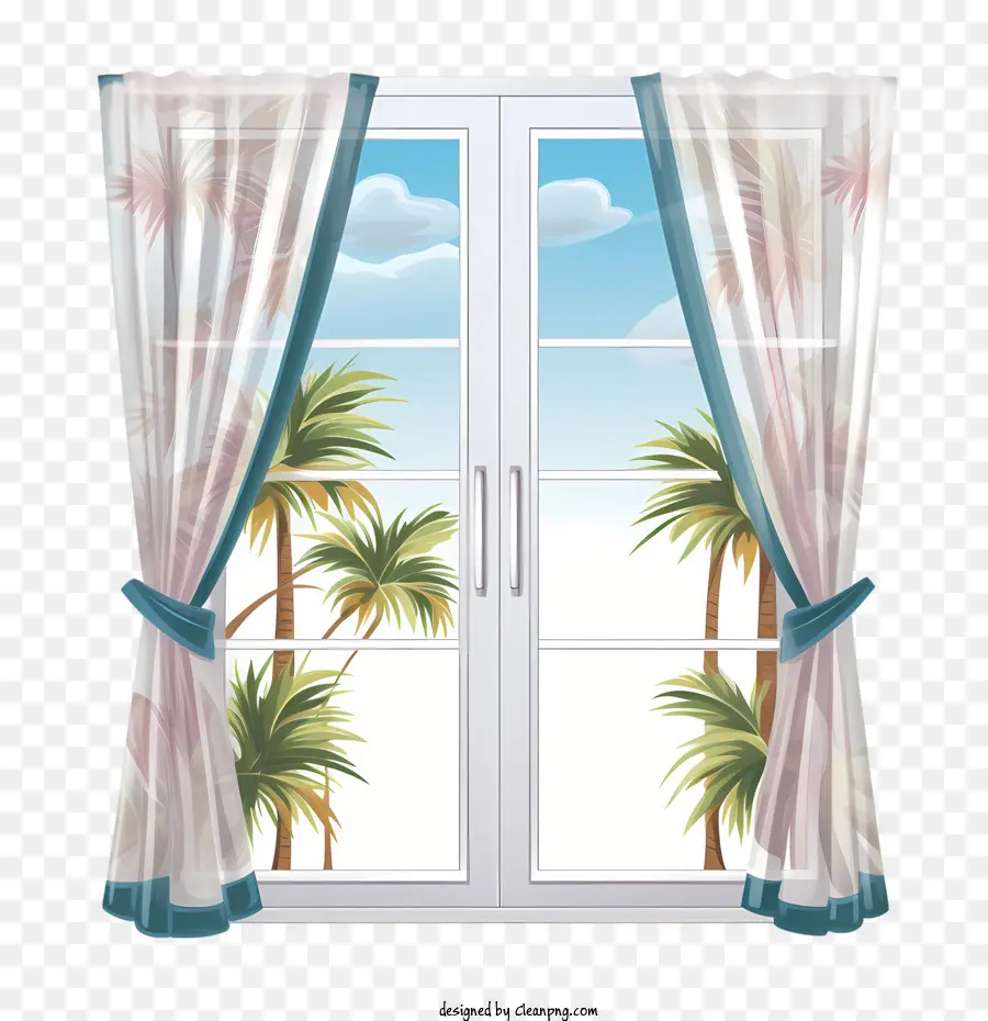 Pencere Perde，Palmiye Ağaçları PNG